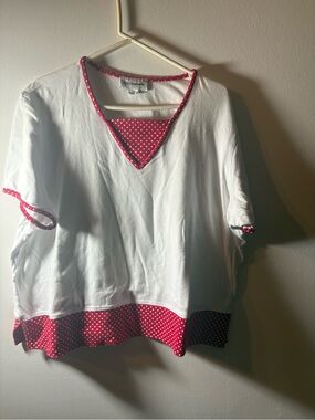 C.D. Daniels Women’s Plus Size 1X White Red Polka Dot Cotton Top